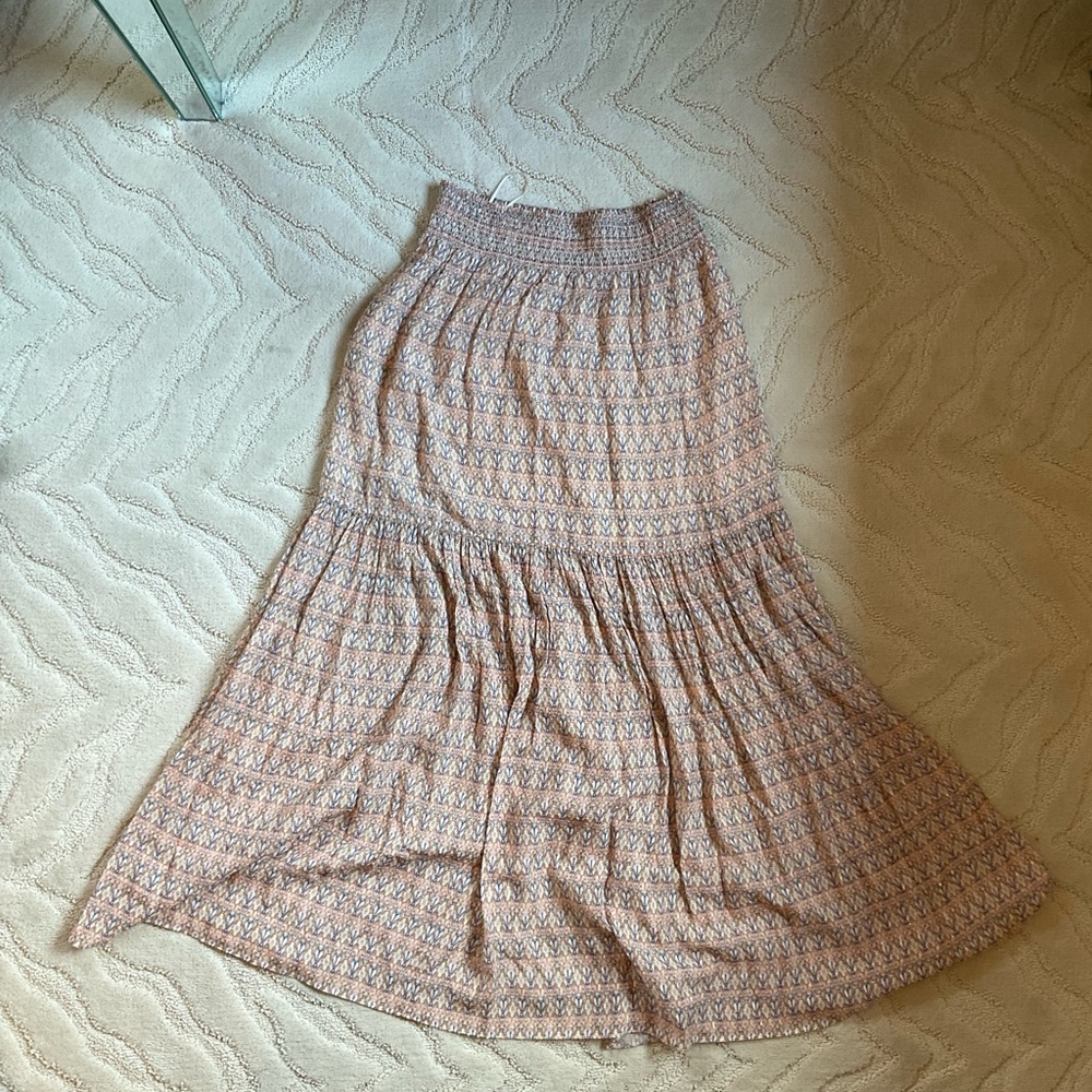 Intermix Colorful Maxi Skirt with Gold Metallic Accents and Back Slit- Large